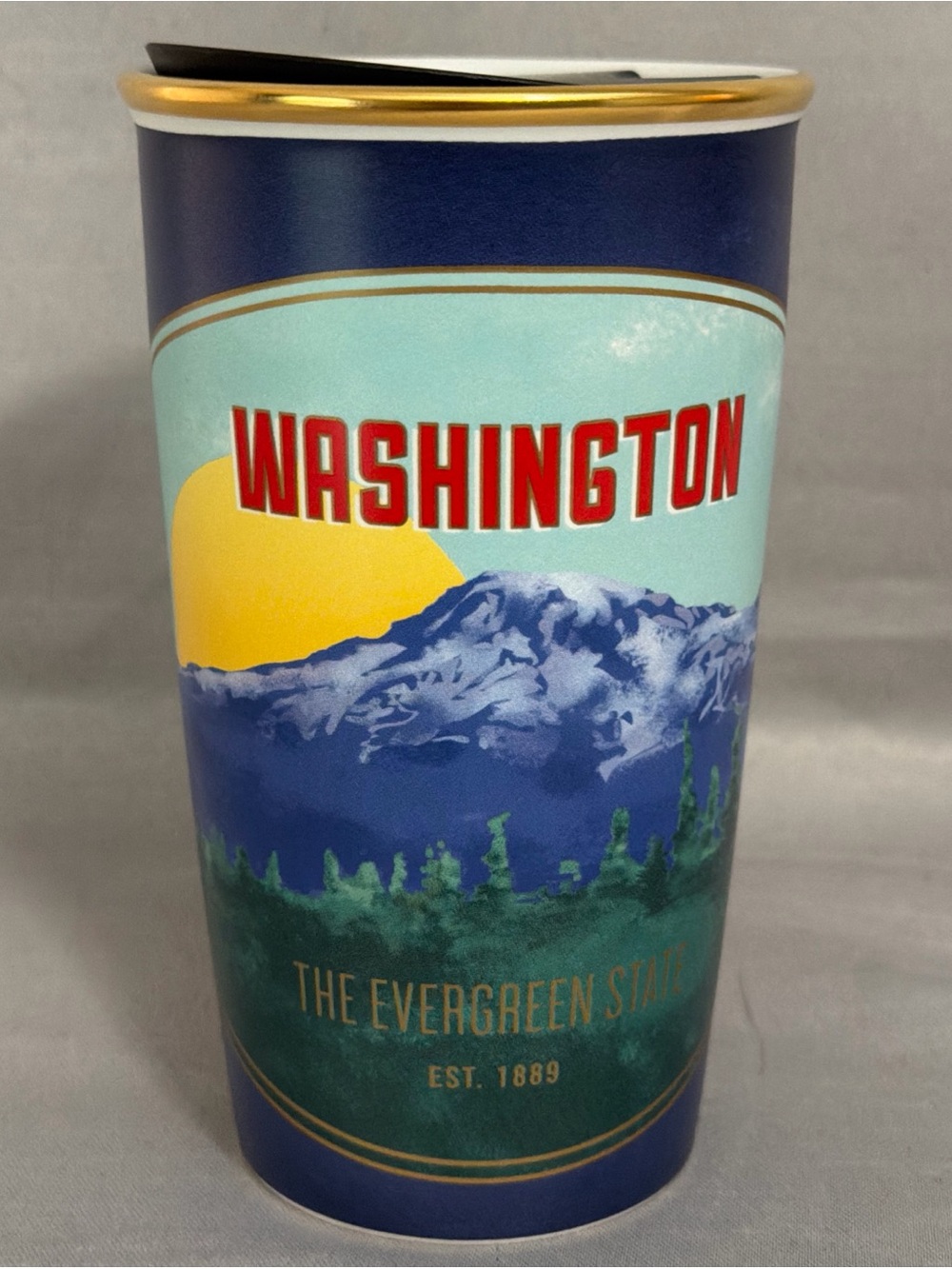 Starbucks Washington The Evergreen State 1889 Ceramic‎ Travel Tumbler Mug 12 oz